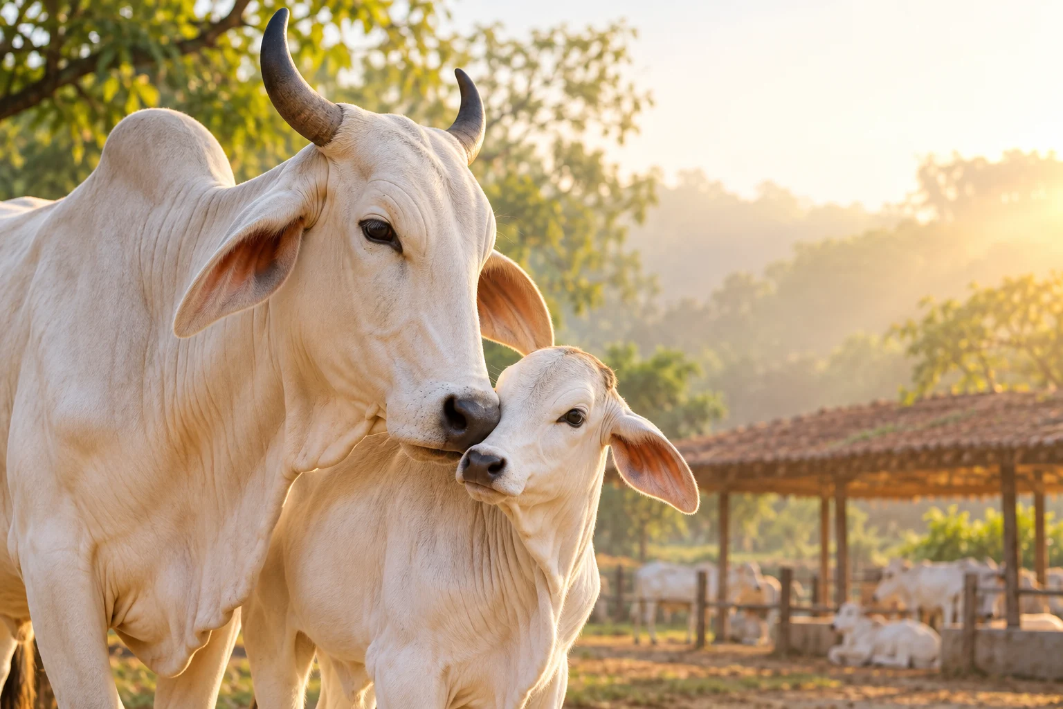 A mother cow and calf at the gaushala